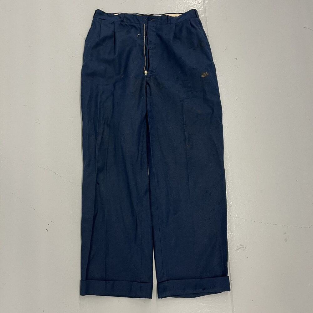 Vintage 40s Blue Wool Wide Leg Distressed Trousers 31x29
